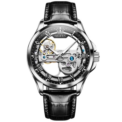 Skeleton Watches for Men Automatic Self Winding Mechanical Luxury Dress Leather Waterproof Luminous Men Wrist Watch